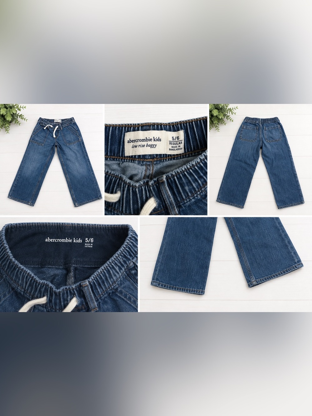 abercrombie kids Blue Elastic Waist Low-Rise Baggy Jeans